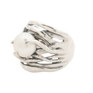 NOA ZUMAN Israel Sterling Silver Freshwater Pearl Twisted Ring